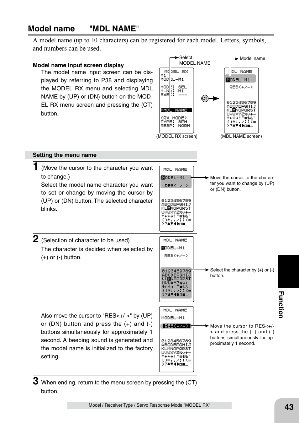 Model name " mdl name | Futaba 4PL 2.4GHz FHSS User Manual | Page 43 / 105