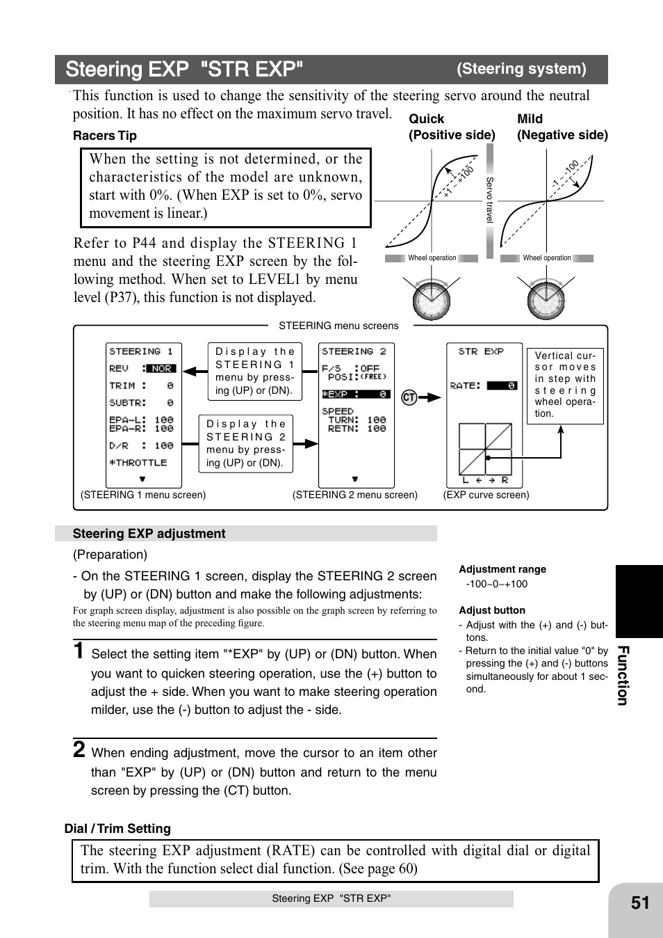Steering exp "str exp, Fu n c tio n | Futaba 4PL 2.4GHz FHSS User Manual | Page 51 / 105