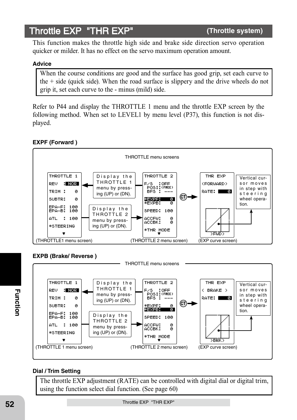 Throttle exp "thr exp, Fu n c tio n | Futaba 4PL 2.4GHz FHSS User Manual | Page 52 / 105