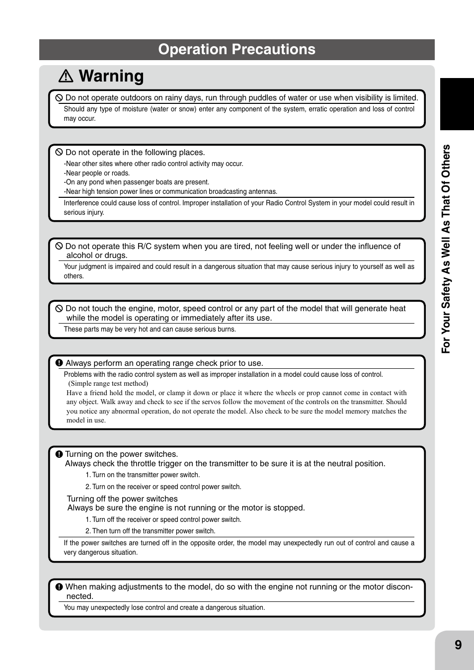 Ｎ warning, Operation precautions | Futaba 4PL 2.4GHz FHSS User Manual | Page 9 / 105