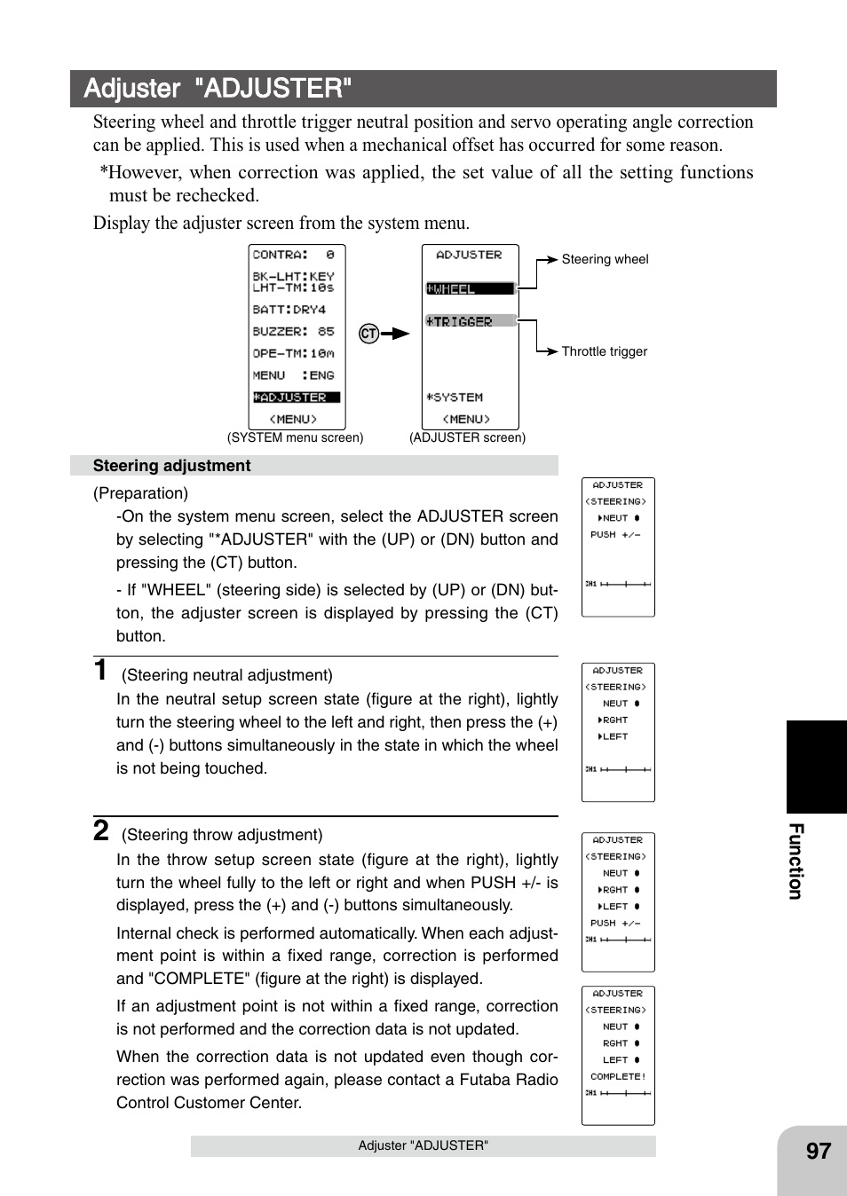 Adjuster "adjuster | Futaba 4PL 2.4GHz FHSS User Manual | Page 97 / 105