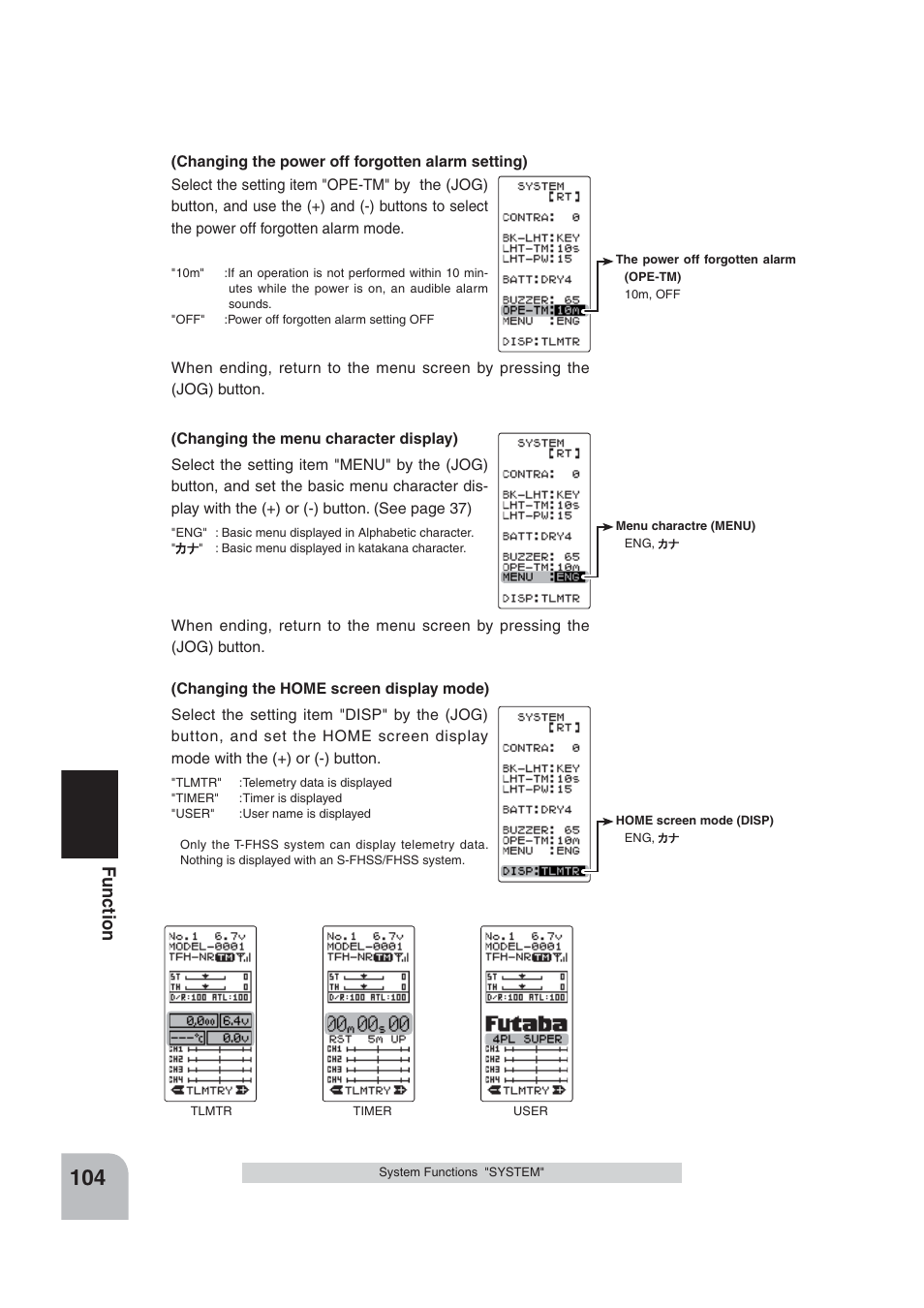 Fu n c tio n | Futaba 4PLS 2.4GHz FHSS User Manual | Page 104 / 121