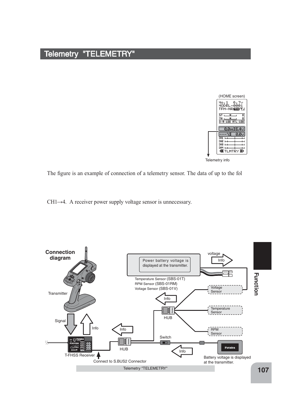 Telemetry "telemetry, Fu n c tio n | Futaba 4PLS 2.4GHz FHSS User Manual | Page 107 / 121