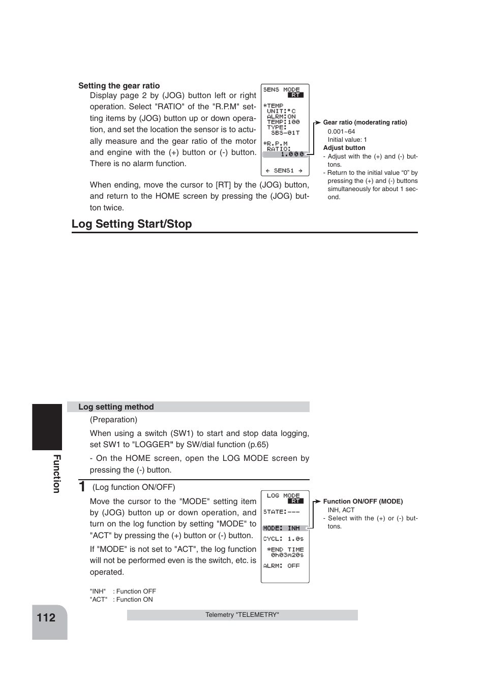 Log setting start/stop | Futaba 4PLS 2.4GHz FHSS User Manual | Page 112 / 121