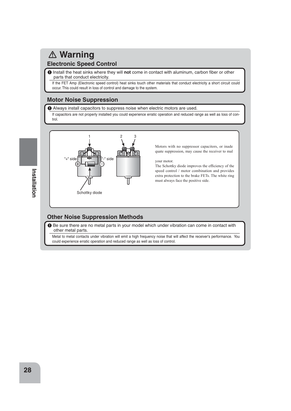 Warning, Other noise suppression methods | Futaba 4PLS 2.4GHz FHSS User Manual | Page 28 / 121