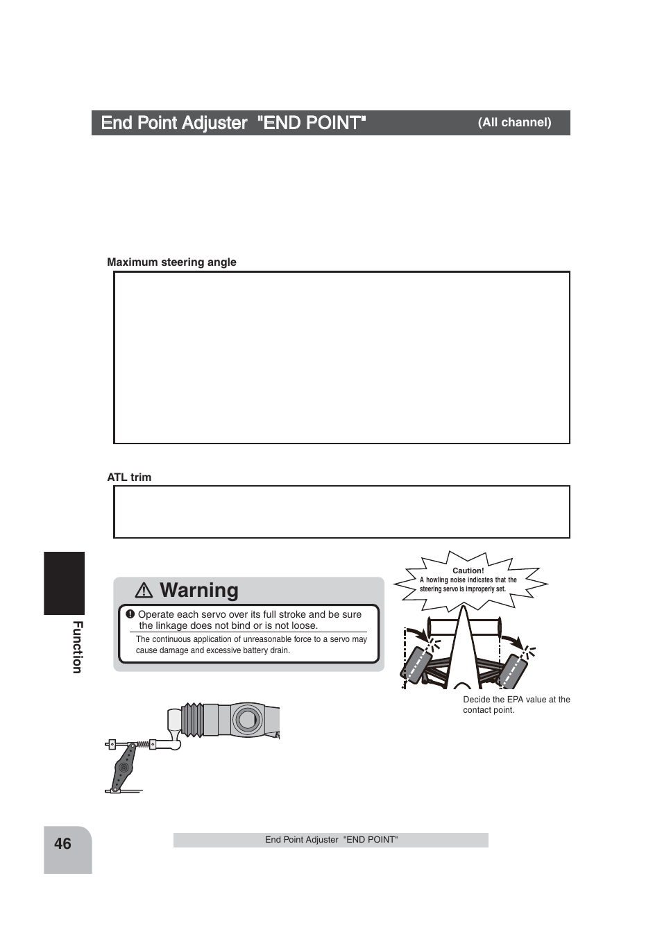 Warning, End point adjuster "end point | Futaba 4PLS 2.4GHz FHSS User Manual | Page 46 / 121