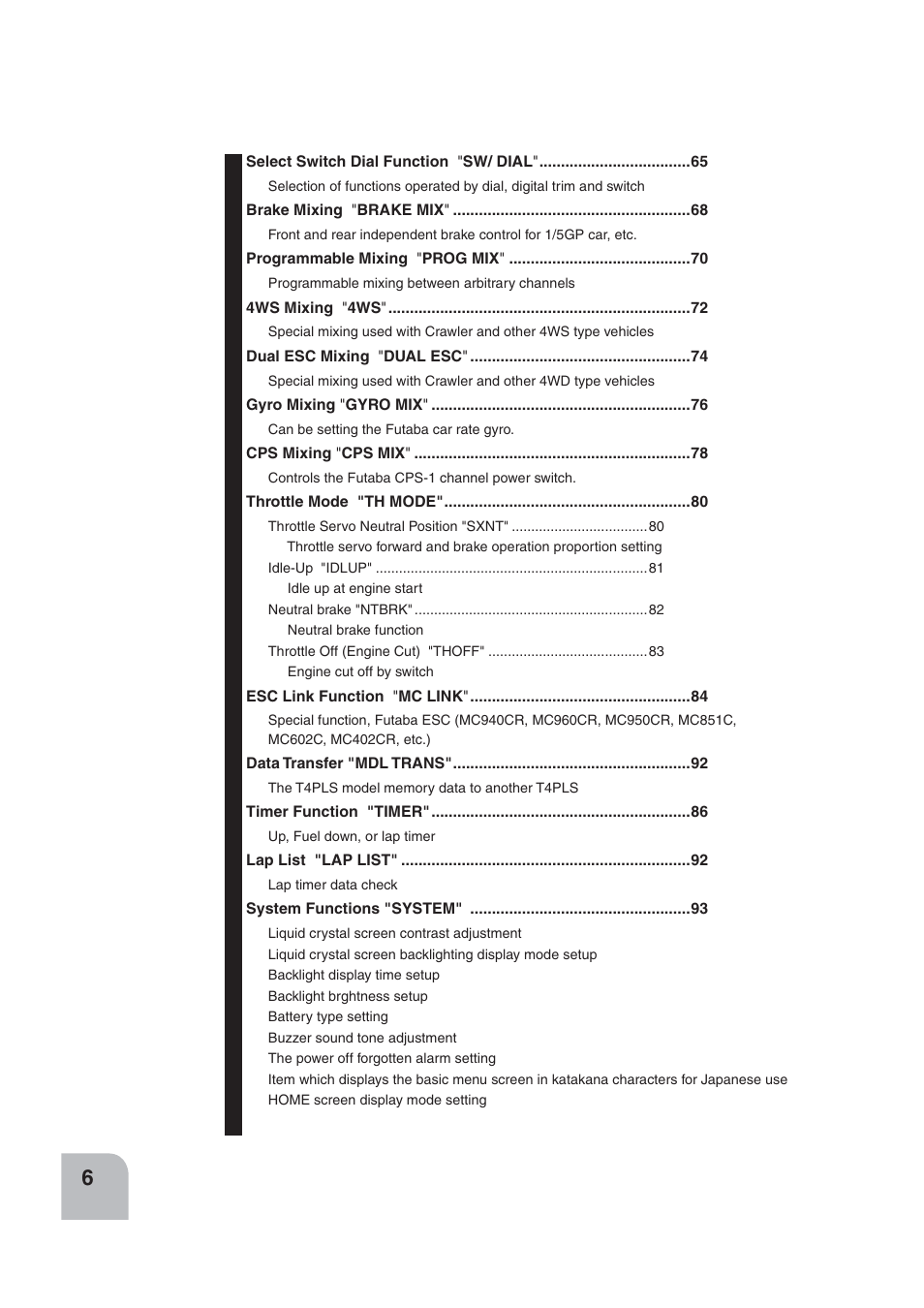 Futaba 4PLS 2.4GHz FHSS User Manual | Page 6 / 121