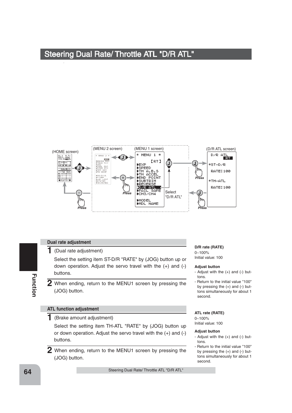 Steering dual rate/ throttle atl "d/r atl | Futaba 4PLS 2.4GHz FHSS User Manual | Page 64 / 121