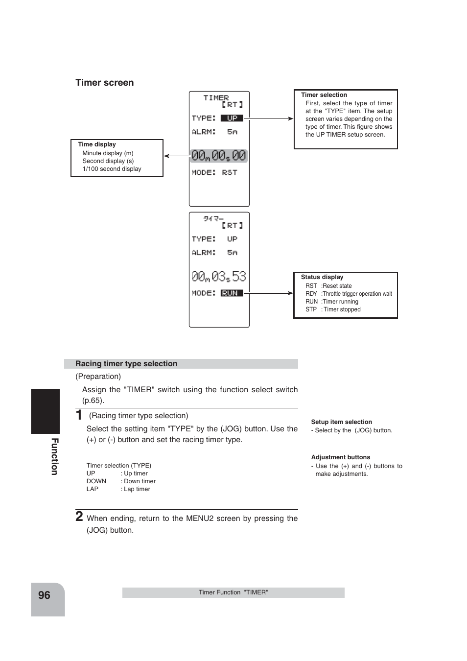 Fu n c tio n, Timer screen | Futaba 4PLS 2.4GHz FHSS User Manual | Page 96 / 121