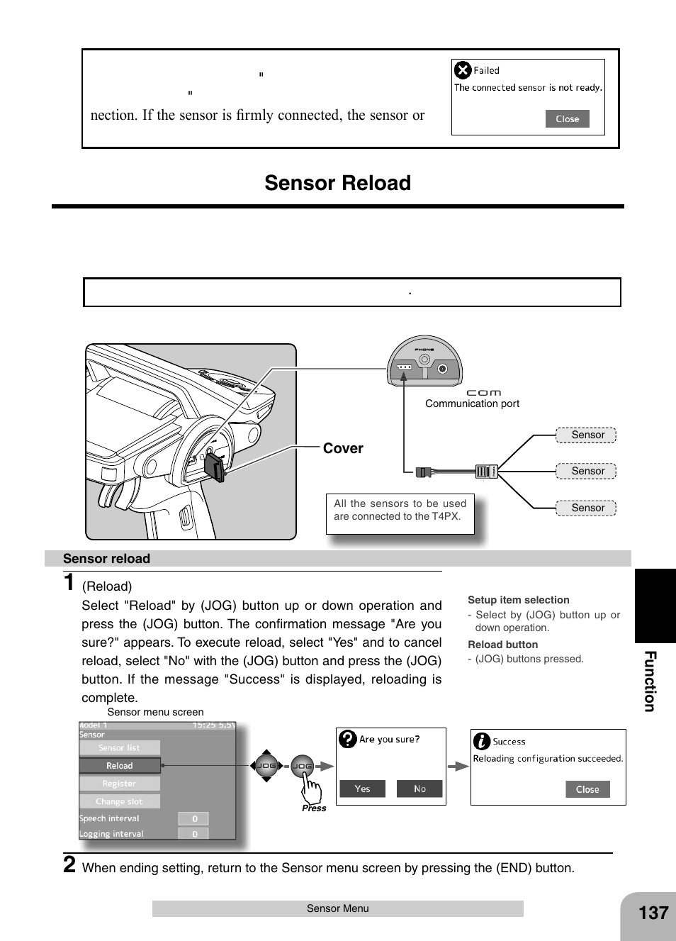 Sensor reload | Futaba 4PX 2.4GHz FASST T-FHSS S-FHSS User Manual | Page 137 / 164