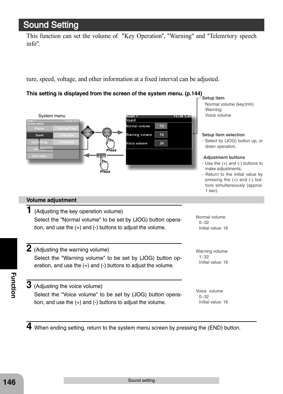 Sound setting | Futaba 4PX 2.4GHz FASST T-FHSS S-FHSS User Manual | Page 146 / 164