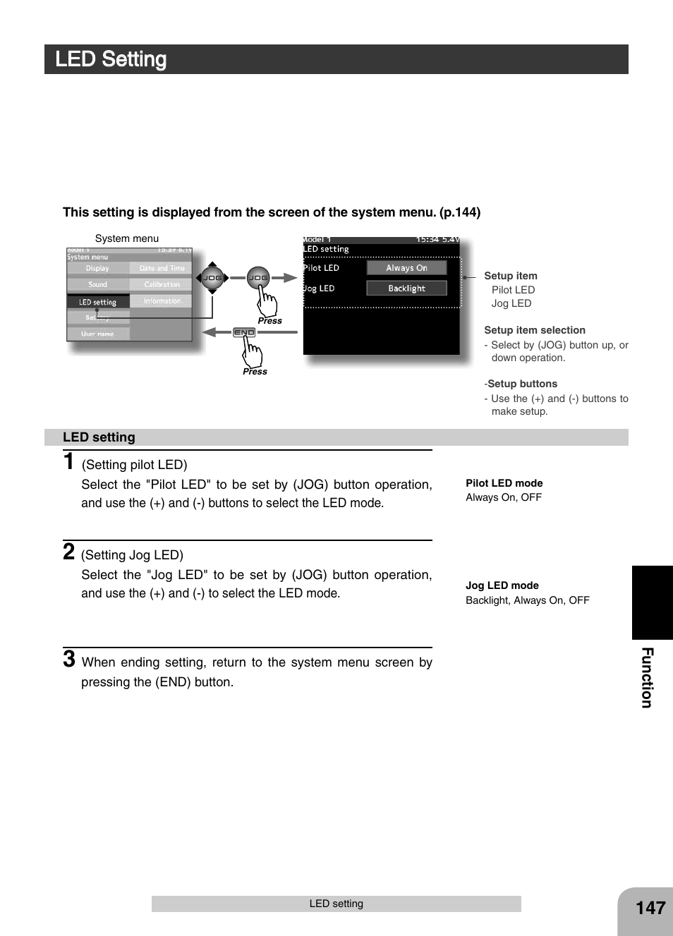 Led setting | Futaba 4PX 2.4GHz FASST T-FHSS S-FHSS User Manual | Page 147 / 164