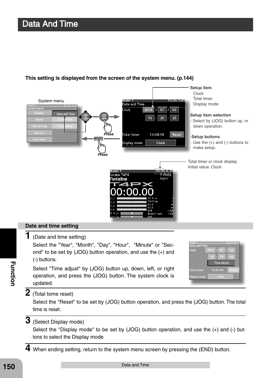 Data and time | Futaba 4PX 2.4GHz FASST T-FHSS S-FHSS User Manual | Page 150 / 164