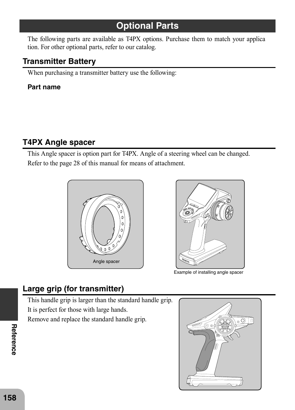 Optional parts | Futaba 4PX 2.4GHz FASST T-FHSS S-FHSS User Manual | Page 158 / 164