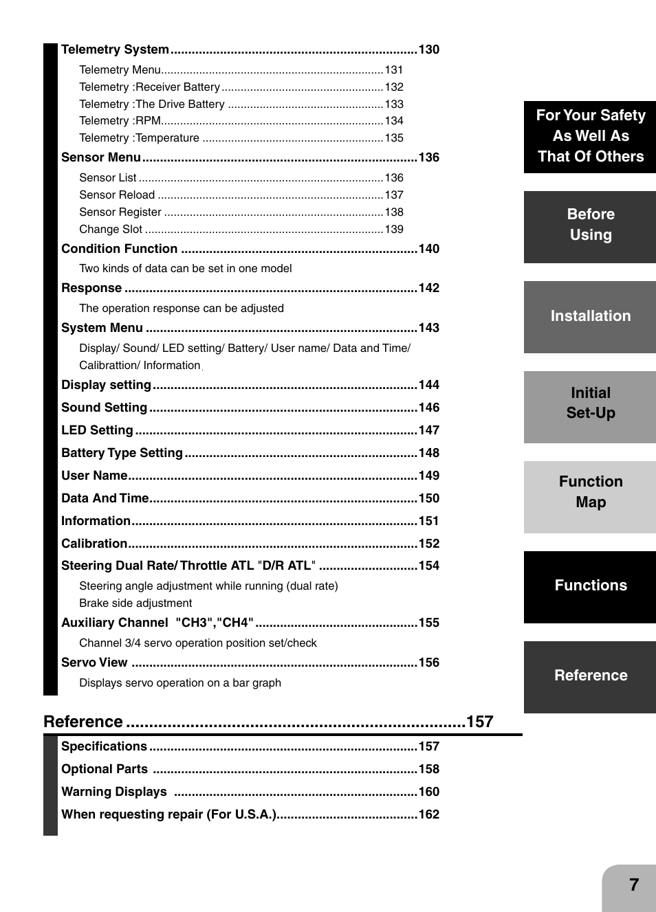 Reference | Futaba 4PX 2.4GHz FASST T-FHSS S-FHSS User Manual | Page 7 / 164