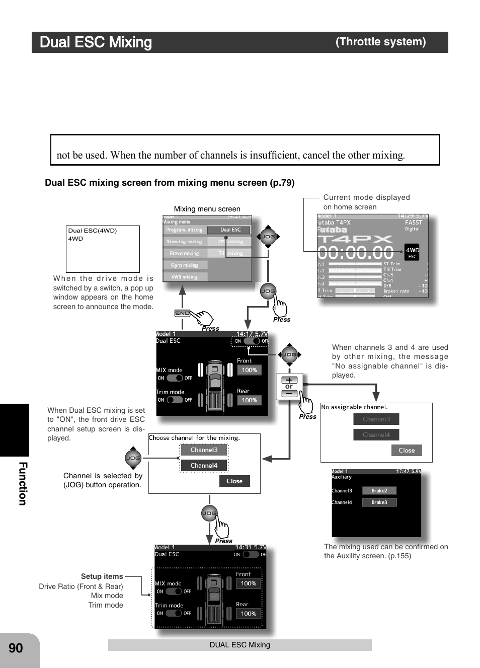 Dual esc mixing, Fu n c tio n | Futaba 4PX 2.4GHz FASST T-FHSS S-FHSS User Manual | Page 90 / 164