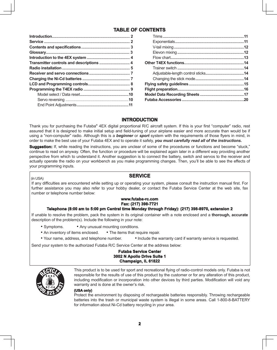 Futaba 4EXA User Manual | Page 2 / 18