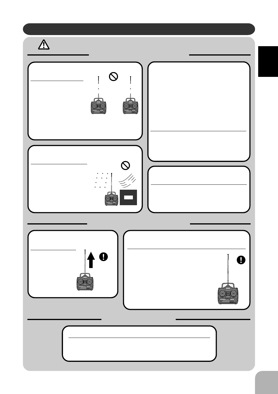 Warning, Precautions during flight, Prohibited items | Mandatory items, Check items, For safety | Futaba 4VF User Manual | Page 5 / 23
