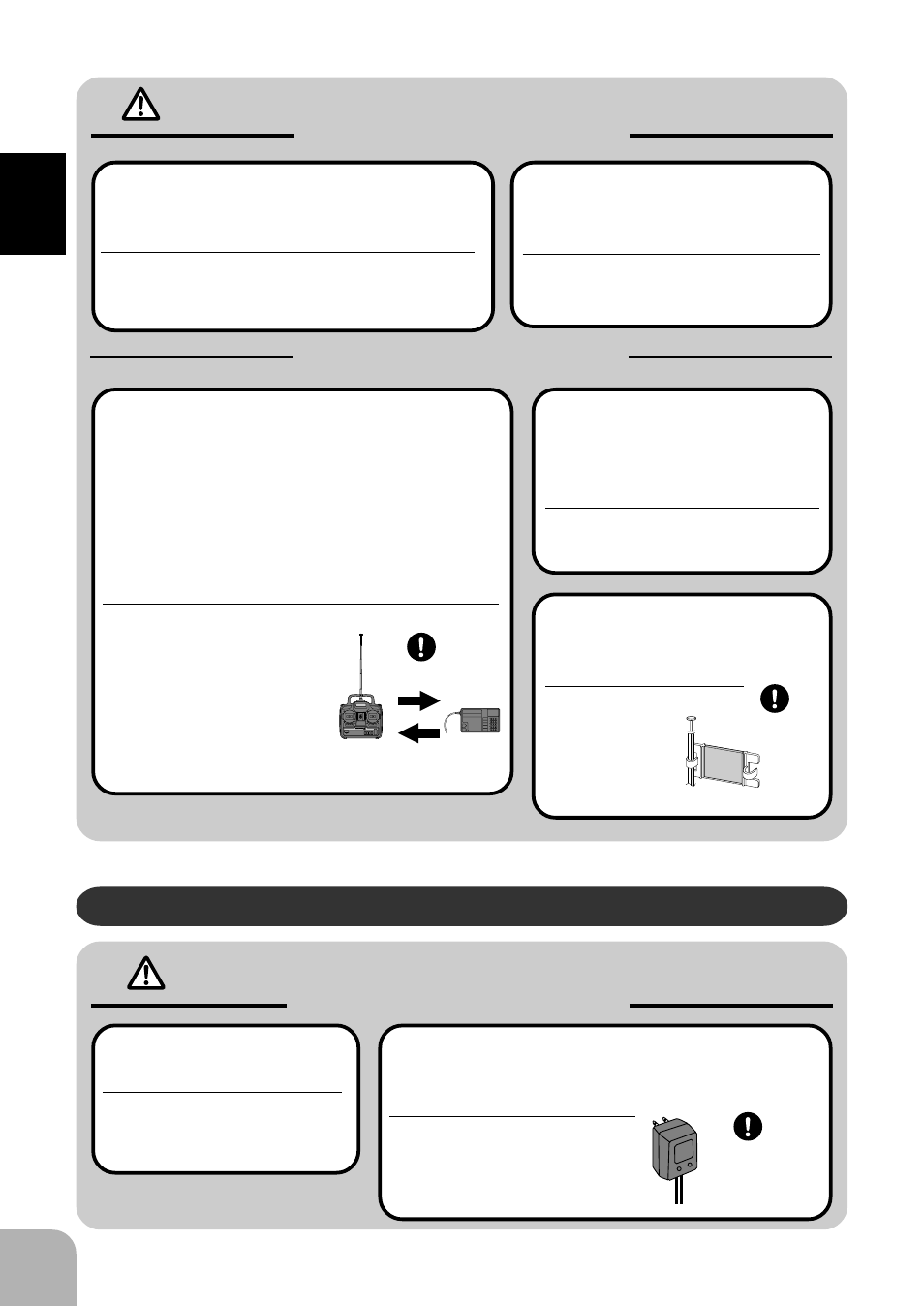 Caution, Warning, Nicd battery charging precautions | Prohibited items, Mandatory items, For safety | Futaba 4VF User Manual | Page 6 / 23