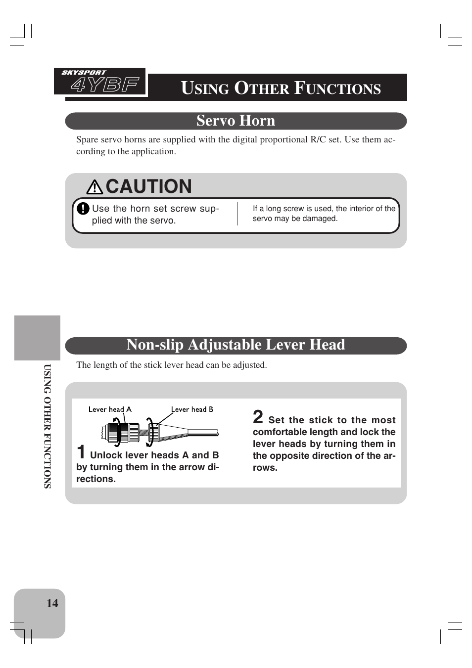 4ybf, Caution, Servo horn | Non-slip adjustable lever head | Futaba 4YBF User Manual | Page 15 / 21