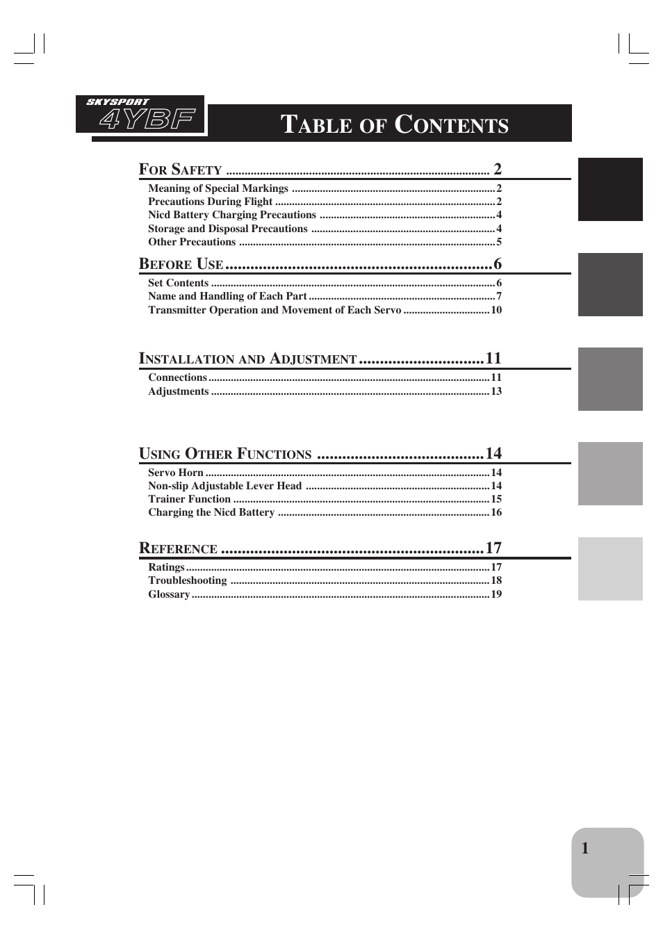 4ybf, Able, Ontents | Futaba 4YBF User Manual | Page 2 / 21