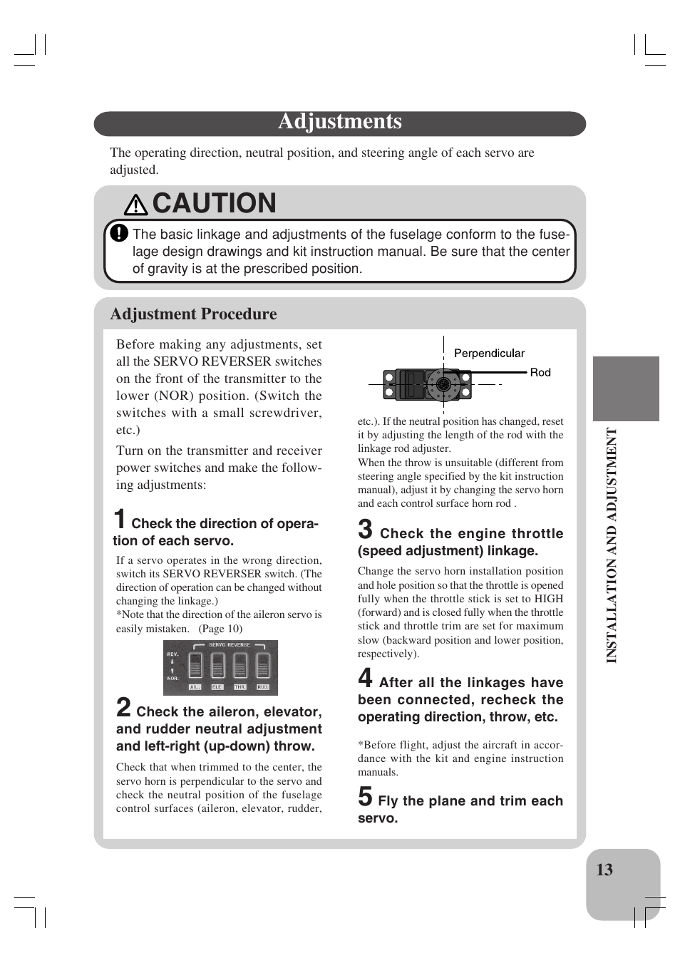 Caution, Adjustments | Futaba 4YF User Manual | Page 14 / 21