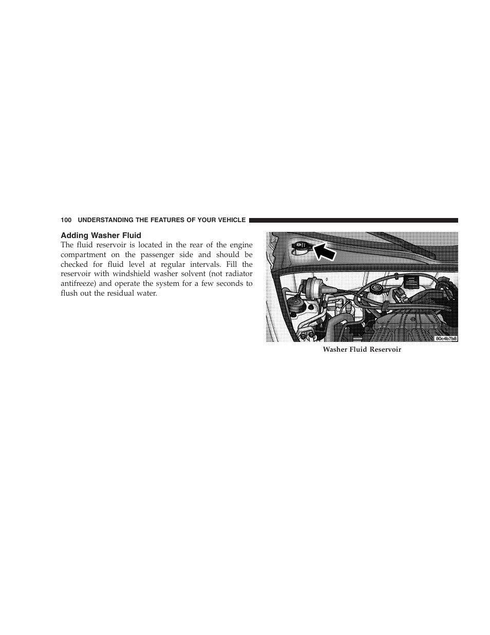 Adding washer fluid | Chrysler 2005 PT Cruiser Convertible User Manual | Page 100 / 360