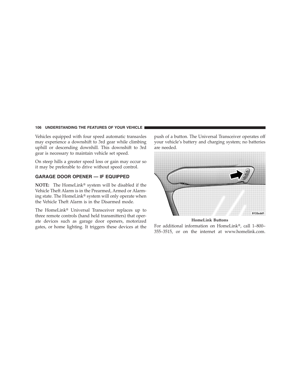 Garage door opener — if equipped | Chrysler 2005 PT Cruiser Convertible User Manual | Page 106 / 360