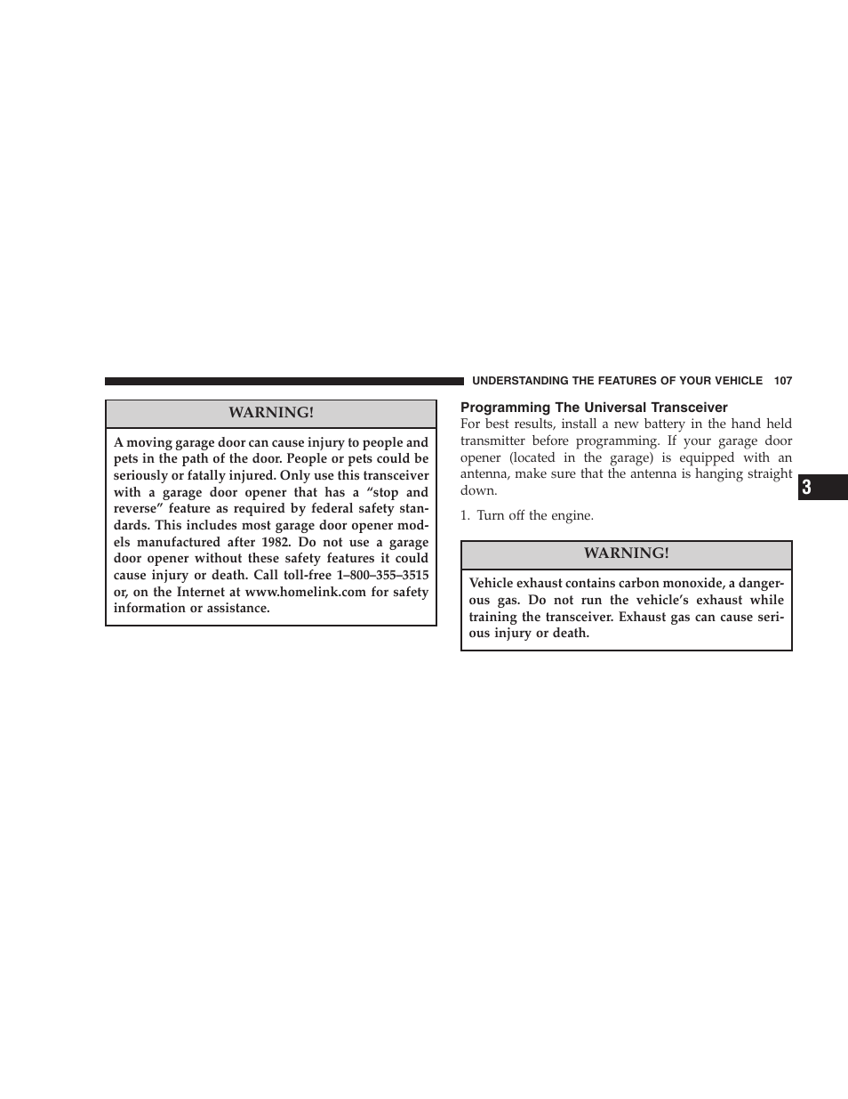 Programming the universal transceiver | Chrysler 2005 PT Cruiser Convertible User Manual | Page 107 / 360