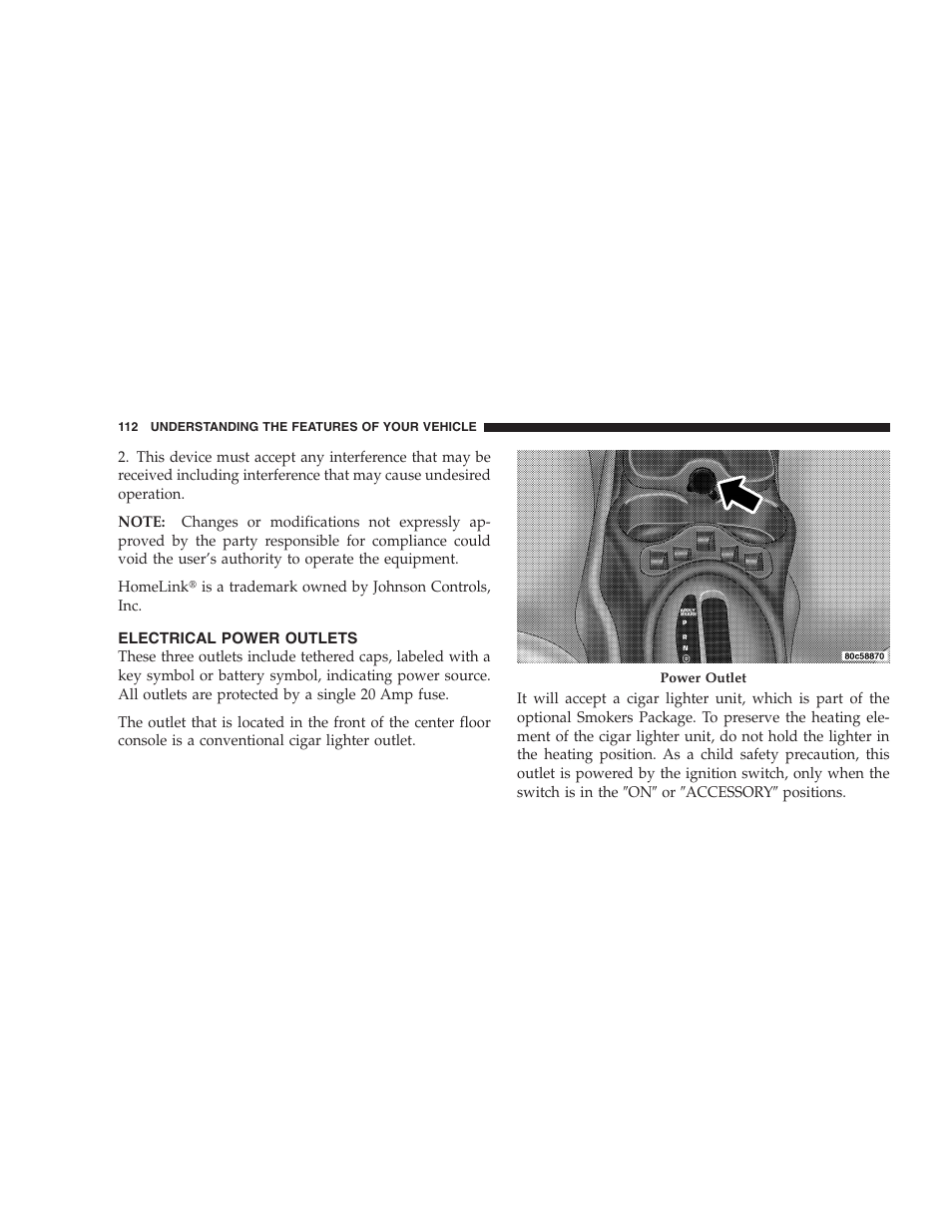 Electrical power outlets | Chrysler 2005 PT Cruiser Convertible User Manual | Page 112 / 360