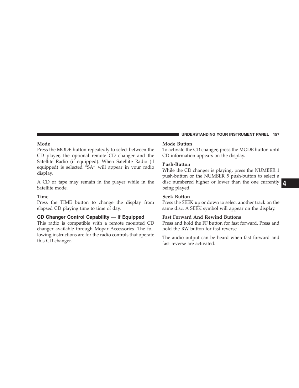 Cd changer control capability, If equipped | Chrysler 2005 PT Cruiser Convertible User Manual | Page 157 / 360