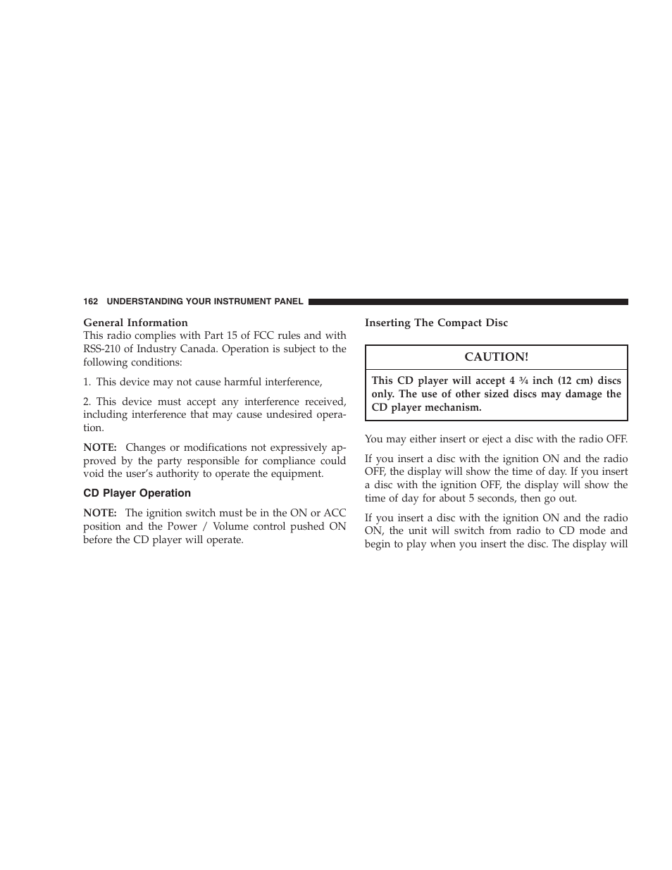 Cd player operation | Chrysler 2005 PT Cruiser Convertible User Manual | Page 162 / 360