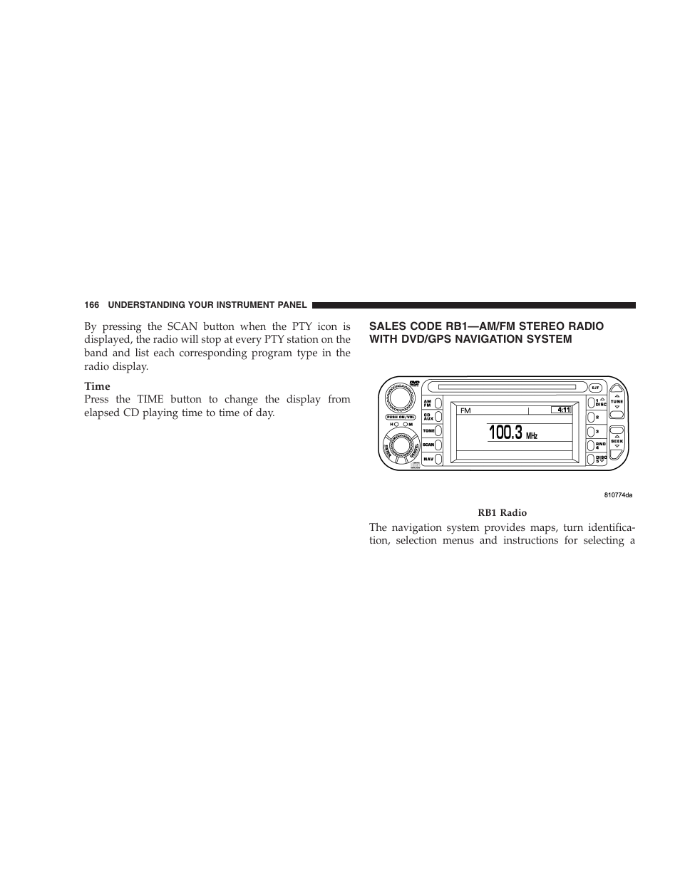 Sales code rb1—am/fm stereo radio with, Dvd/gps navigation system | Chrysler 2005 PT Cruiser Convertible User Manual | Page 166 / 360