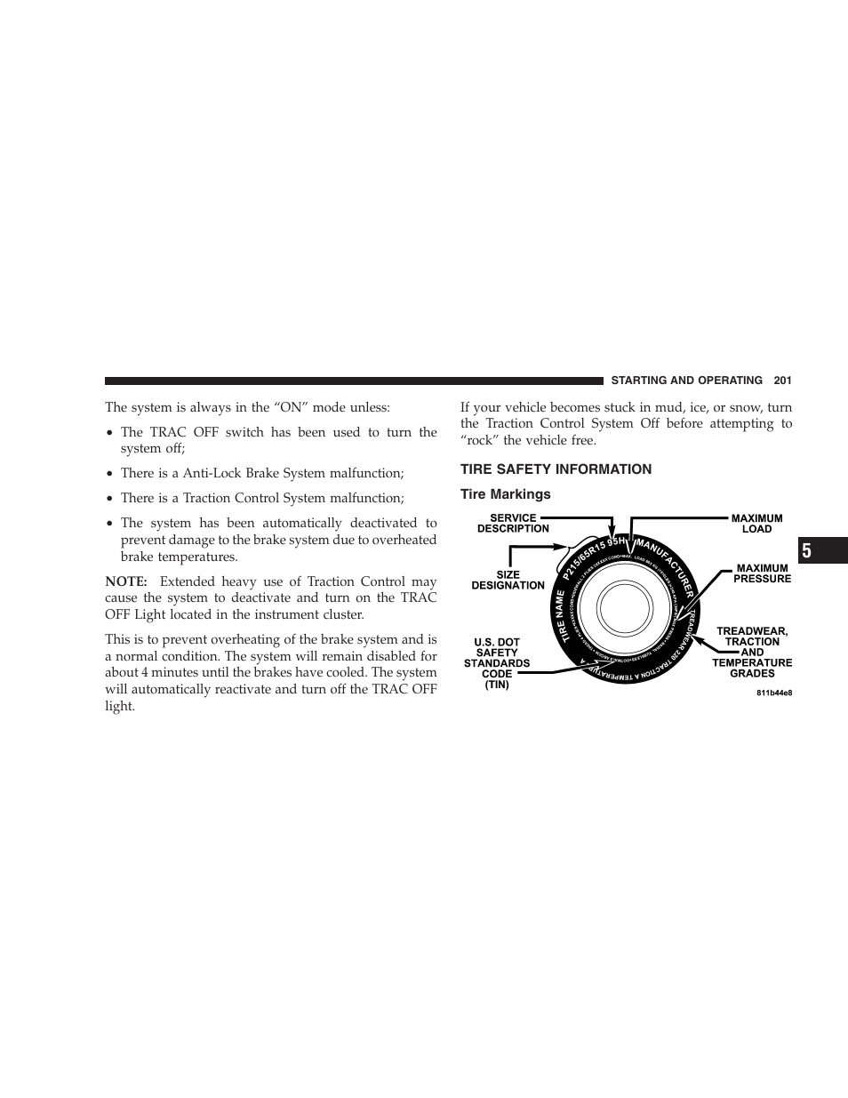 Tire safety information, Tire markings | Chrysler 2005 PT Cruiser Convertible User Manual | Page 201 / 360