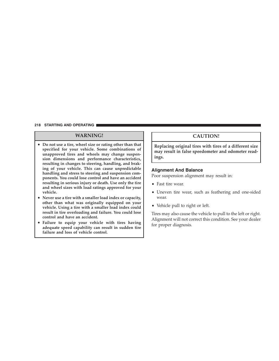 Alignment and balance | Chrysler 2005 PT Cruiser Convertible User Manual | Page 218 / 360