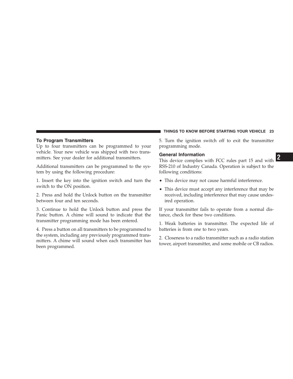 To program transmitters, General information | Chrysler 2005 PT Cruiser Convertible User Manual | Page 23 / 360