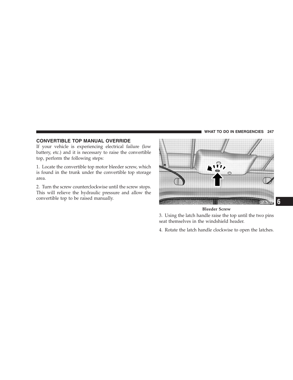Convertible top manual override | Chrysler 2005 PT Cruiser Convertible User Manual | Page 247 / 360