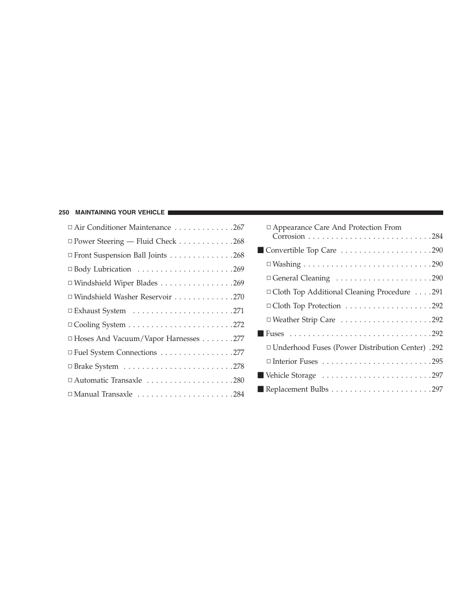 Chrysler 2005 PT Cruiser Convertible User Manual | Page 250 / 360