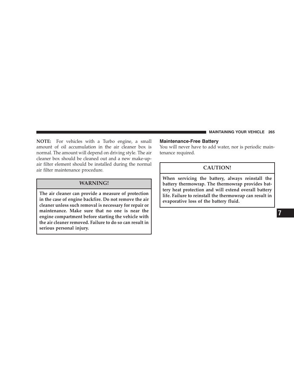 Maintenance-free battery | Chrysler 2005 PT Cruiser Convertible User Manual | Page 265 / 360