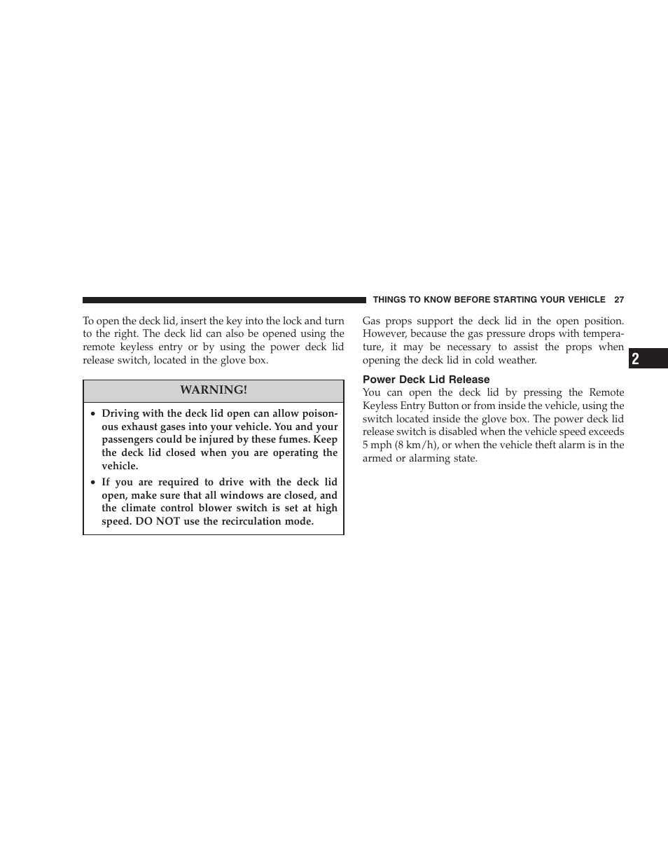 Power deck lid release | Chrysler 2005 PT Cruiser Convertible User Manual | Page 27 / 360