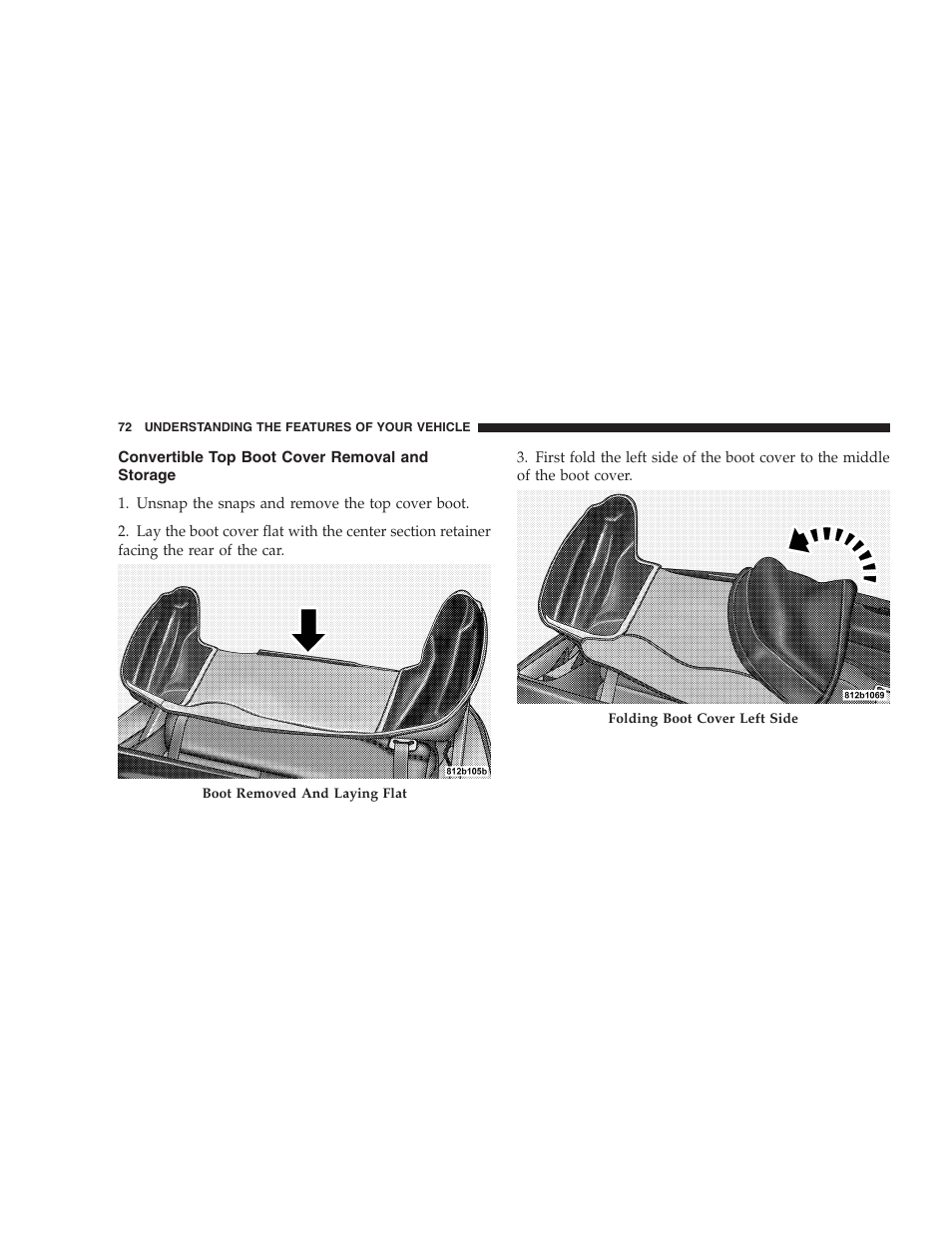 Convertible top boot cover removal and, Storage | Chrysler 2005 PT Cruiser Convertible User Manual | Page 72 / 360