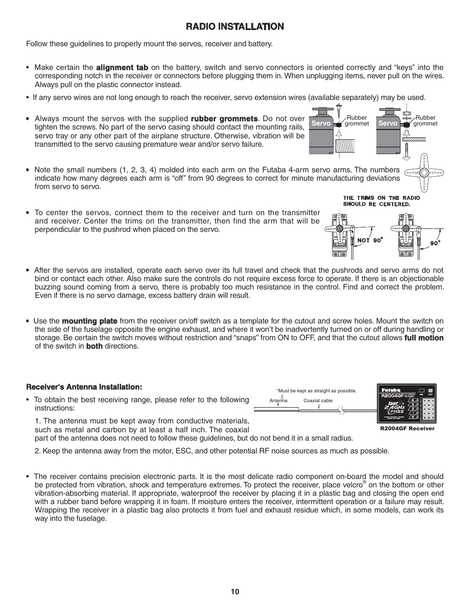 Radio installation | Futaba 4YF 2.4GHz FHSS User Manual | Page 10 / 15