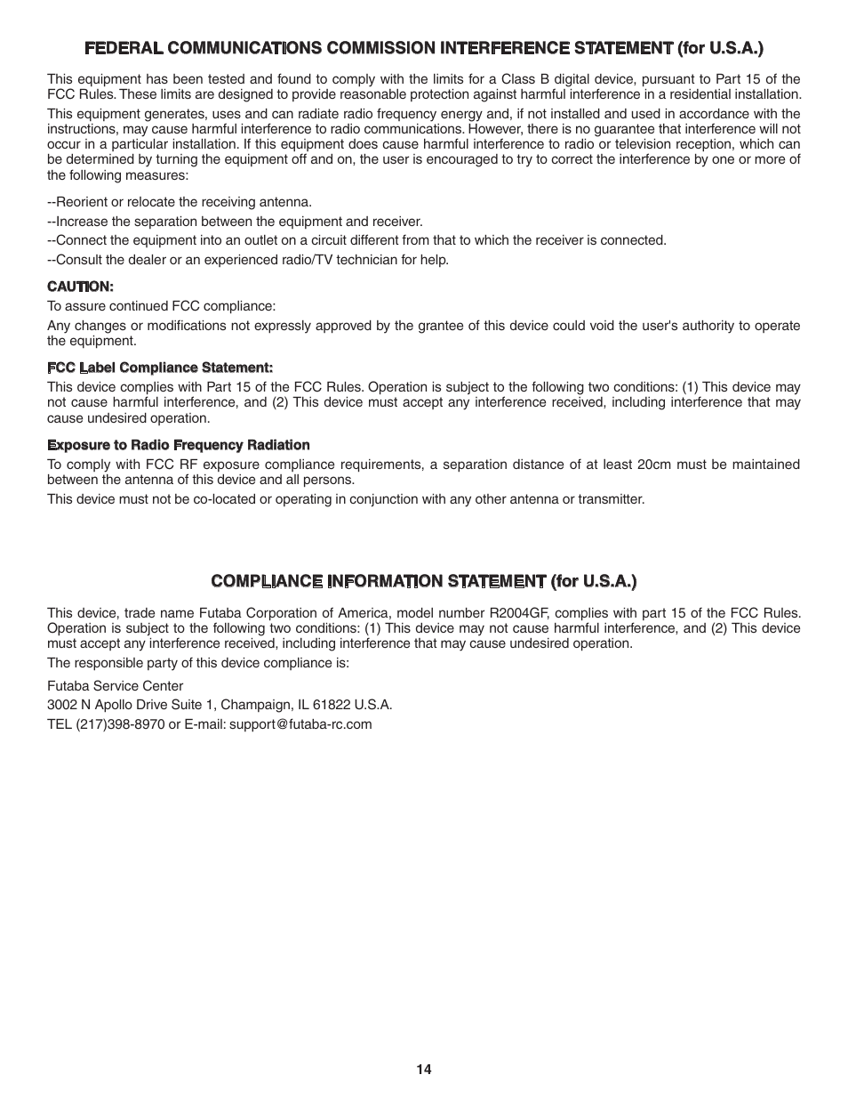 Futaba 4YF 2.4GHz FHSS User Manual | Page 14 / 15