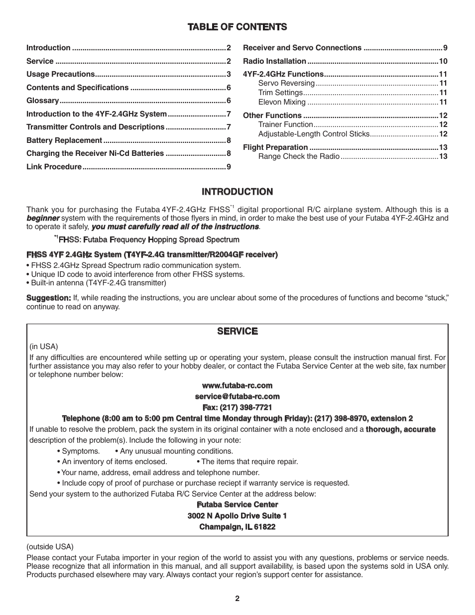 Futaba 4YF 2.4GHz FHSS User Manual | Page 2 / 15