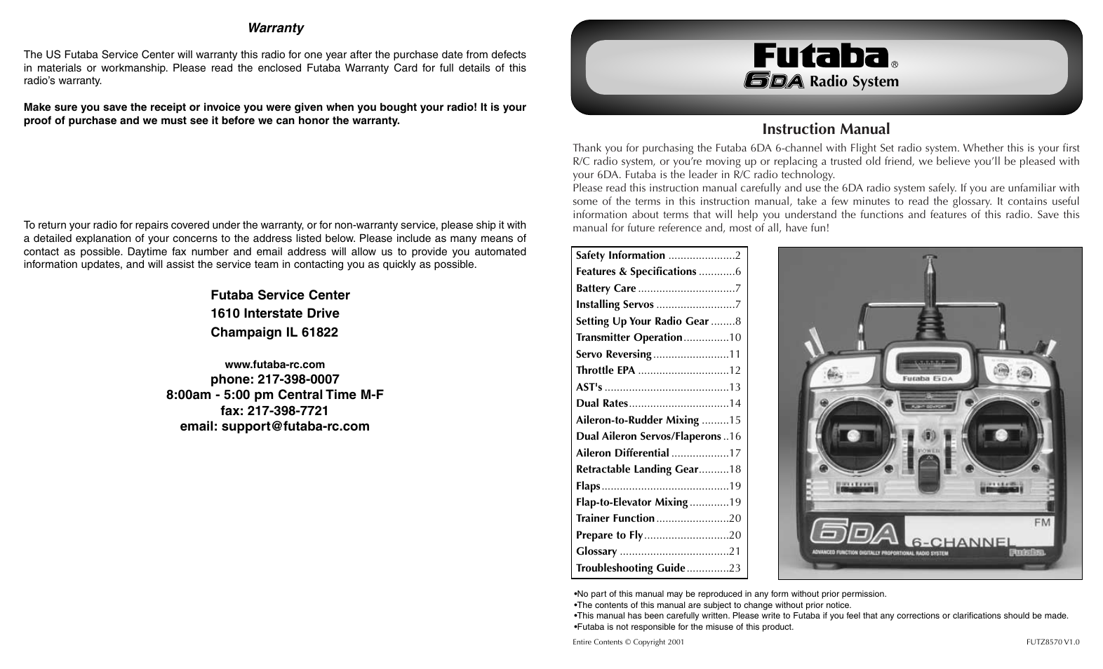 Futaba 6DA User Manual | 12 pages