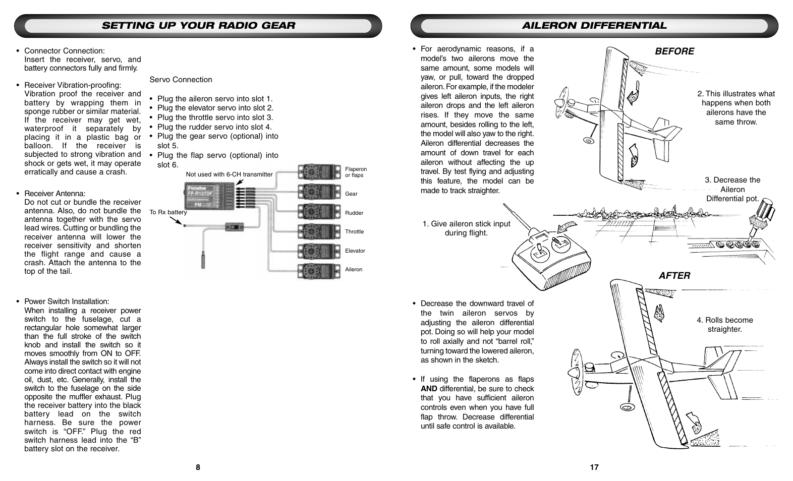 Aileron differential before after, Setting up your radio gear | Futaba 6DA User Manual | Page 8 / 12