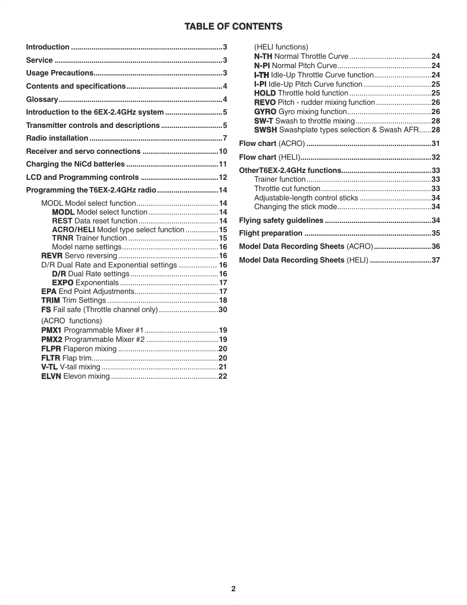 Futaba 6EX 2.4GHz User Manual | Page 2 / 38