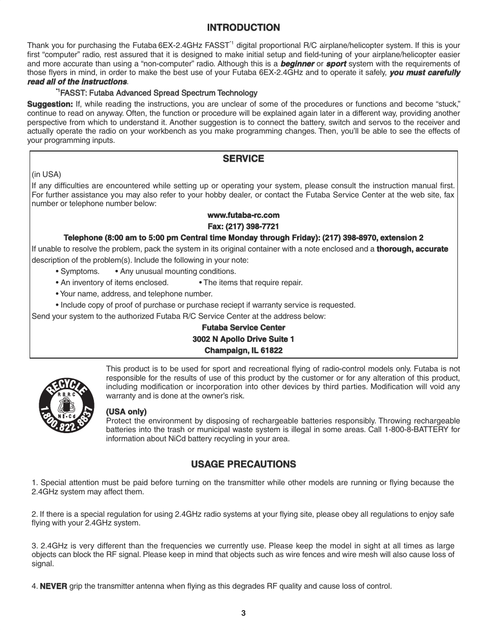 Futaba 6EX 2.4GHz User Manual | Page 3 / 38