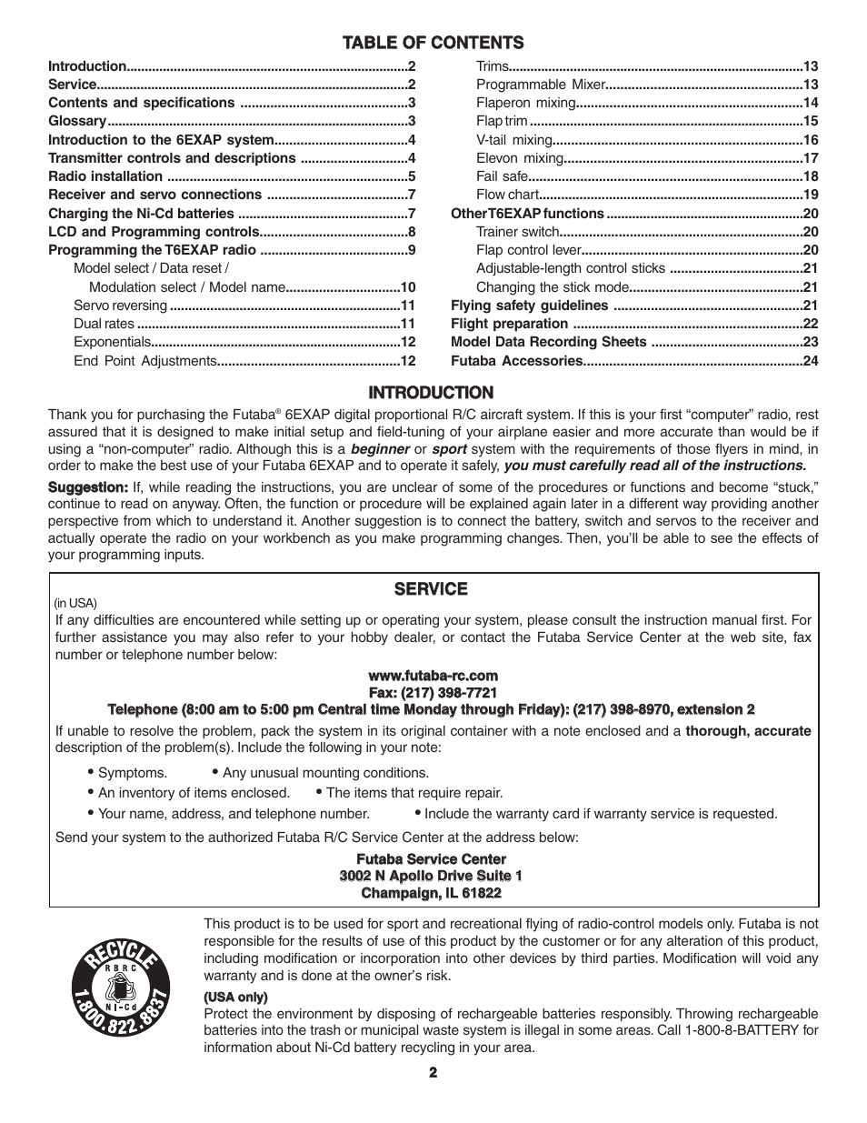 Futaba 6EXAP User Manual | Page 2 / 24