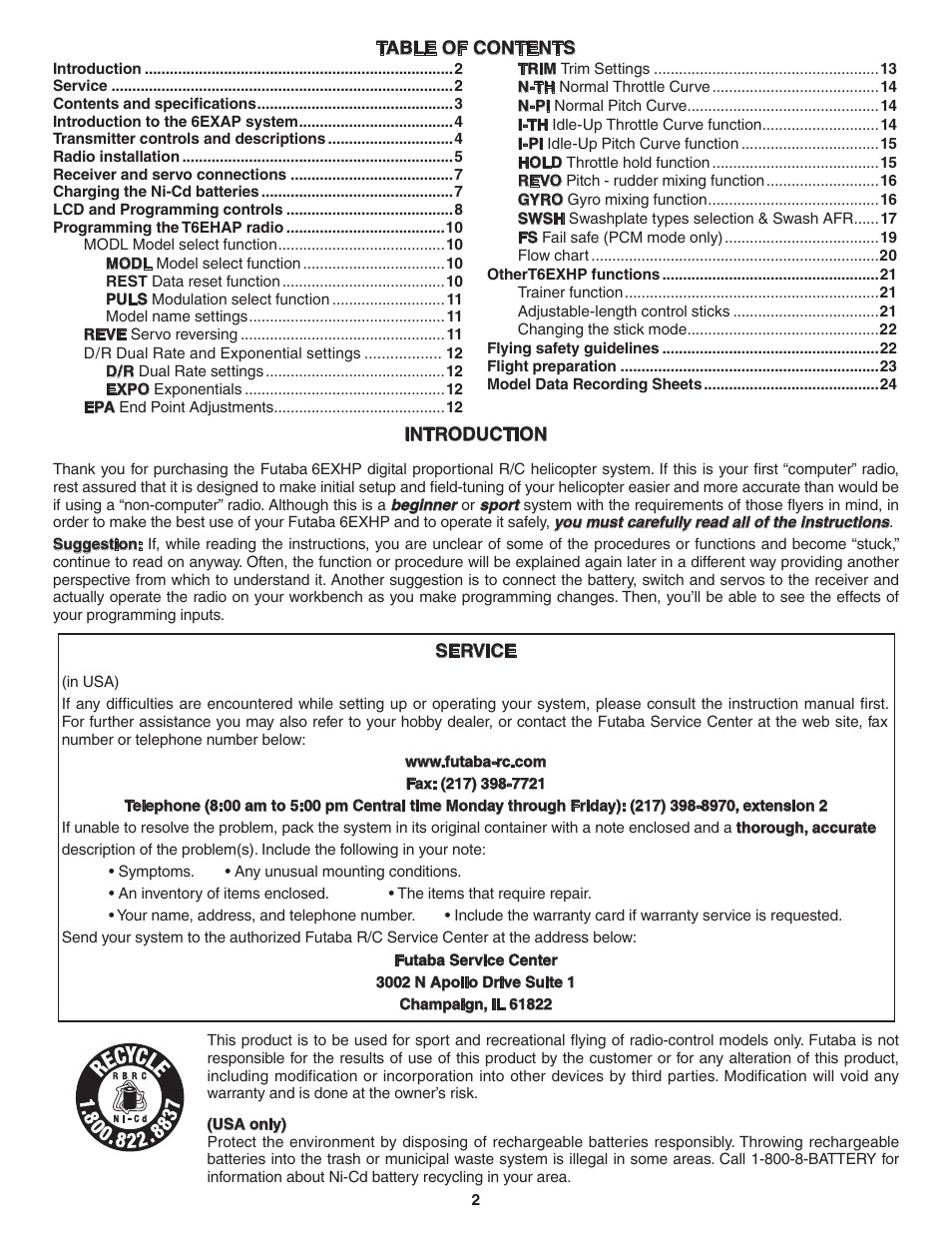 Futaba 6EXH User Manual | Page 2 / 24